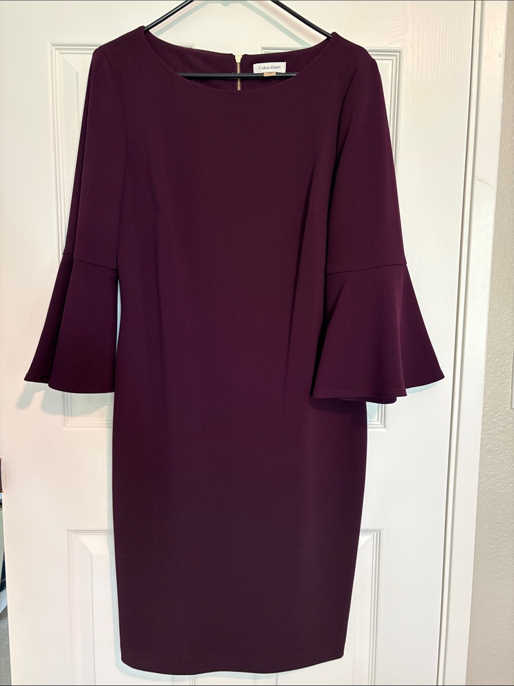 Calvin Klein Deep Plum Bell-Sleeve Sheath Dress